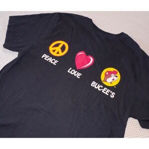 Buc-ee's Peace Love Buc-ee's Graphic T-Shirt Black Cotton Size Medium